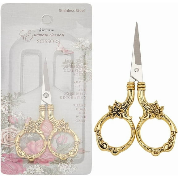 3.5 Inch Stainless Steel Flower Scissors Sewing Detail Shears Embroidery Scissors Gold Floral Trimming Scissors for Cutting Fabric Craft Knitting Threading Needlework Artwork Tools Gold