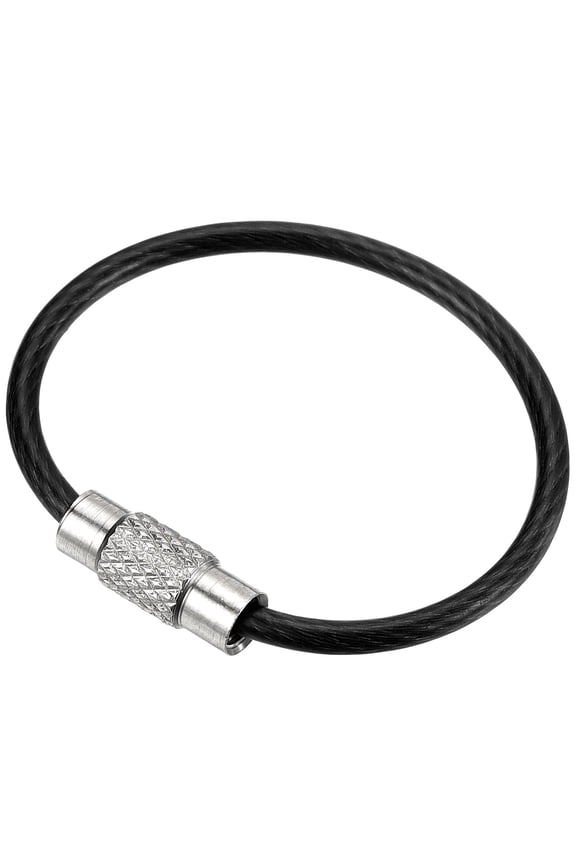 3.5 Inch Stainless Steel Wire Keychain Cable Key Ring Loop, Black, 15 Pack