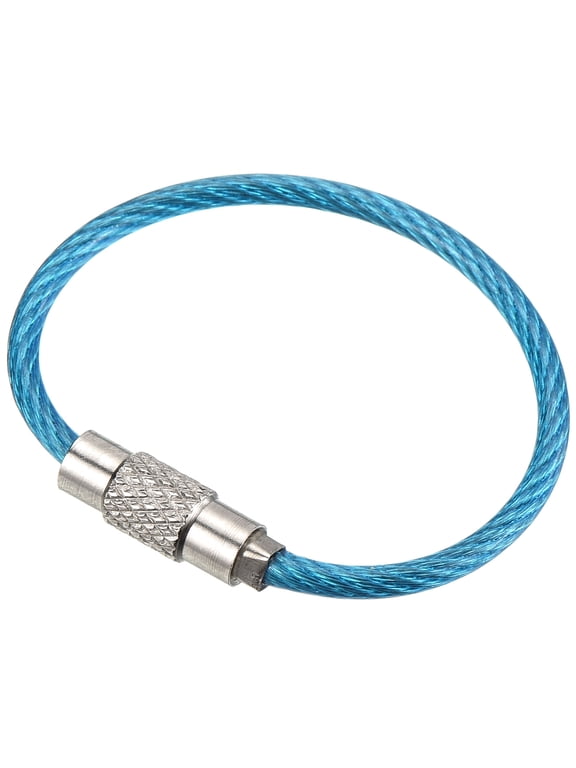 3.5" Wire Keychain Cable 5 Pack Stainless Steel Key Ring Loop Blue