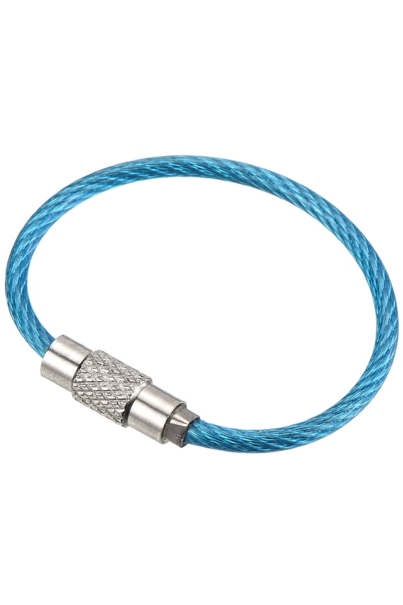 3.5" Wire Keychain Cable 5 Pack Stainless Steel Key Ring Loop Blue