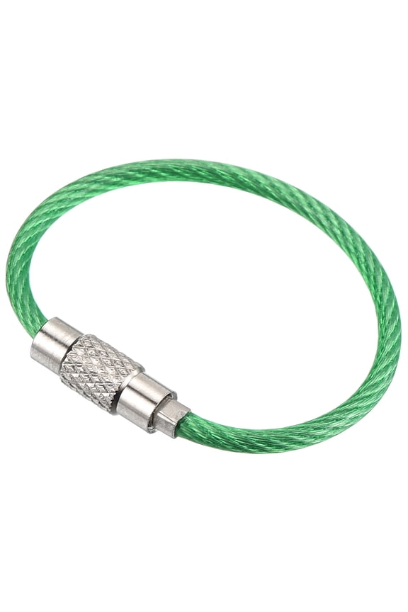 3.5" Wire Keychain Cable 5 Pack Stainless Steel Key Ring Loop Green