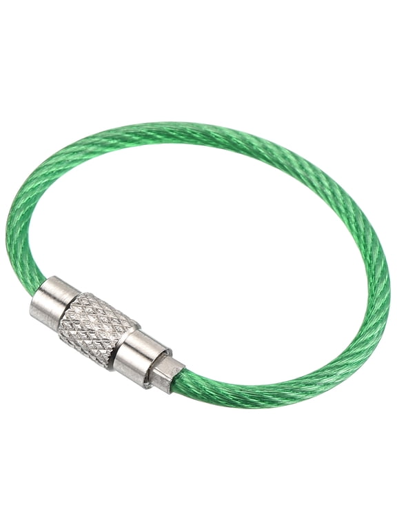 3.5" Wire Keychain Cable 5 Pack Stainless Steel Key Ring Loop Green