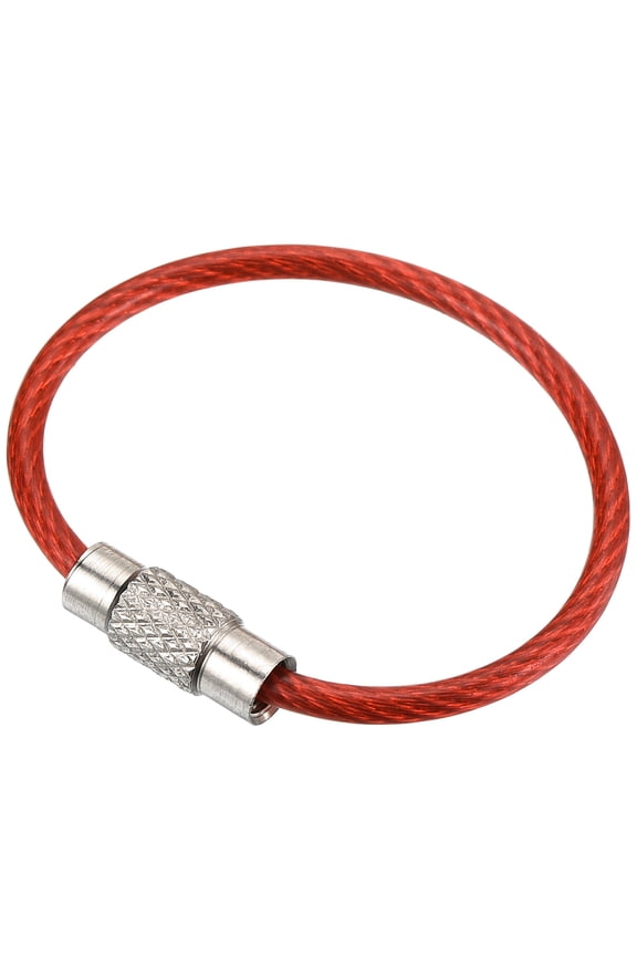 3.5" Wire Keychain Cable 5 Pack Stainless Steel Key Ring Loop Red