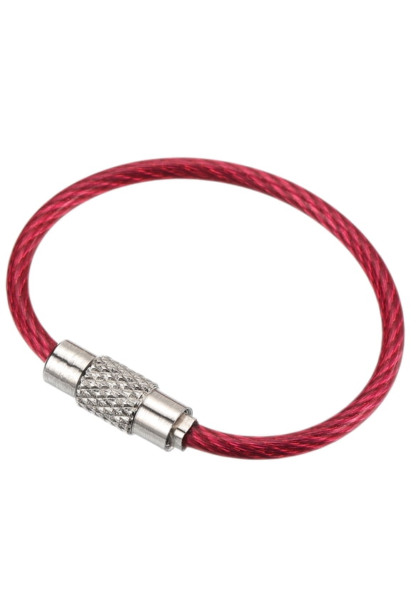3.5 Inch Stainless Steel Wire Keychain Cable Key Ring Loop, Rose Red, 10 Pack