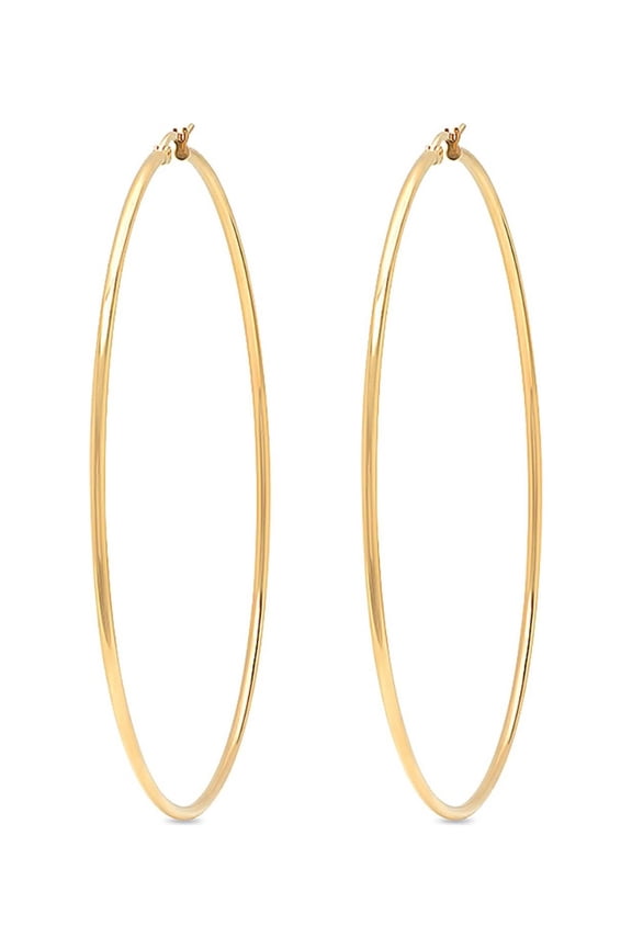 3.5 Inch Stunning Stainless Steel Yellow Gold Tone Hoop Earrings (90mm Diameter)