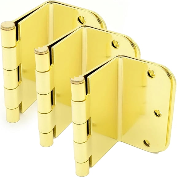 3.5 Inch Swing Clear Offset Door Hinge 3-Pack - Polished Brass 5/8 Inch Radius
