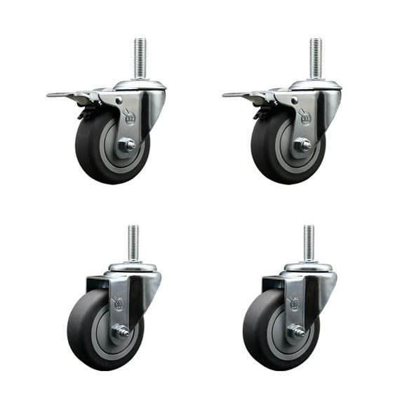 3.5 Inch Thermo Rubber Swivel 5/8 Inch Threaded Stem Caster Set 2 Total Lock BRK