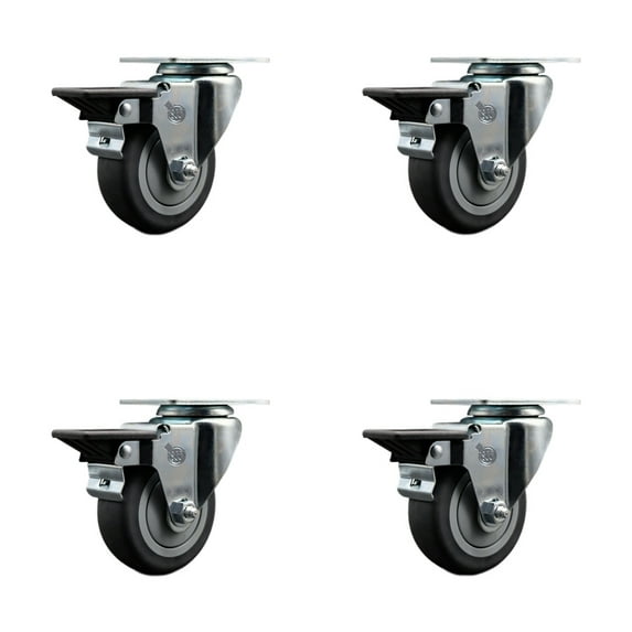 3.5 Inch Thermo Rubber Wheel Swivel Top Plate Caster Set with Posi Brake SCC