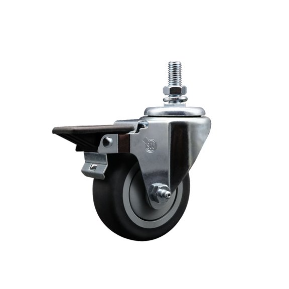 3.5 Inch Thermoplastic Rubber 10MM Threaded Stem Caster with Brake