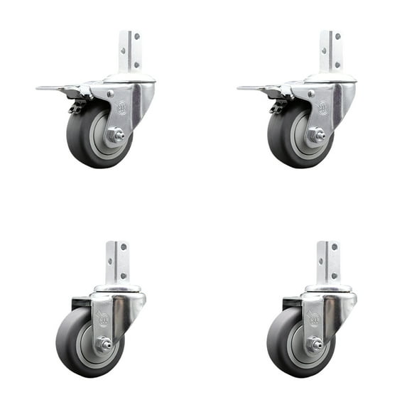 3.5 Inch Thermoplastic Rubber 3/4 Inch Square Stem Caster Set 2 Total Lock Brake