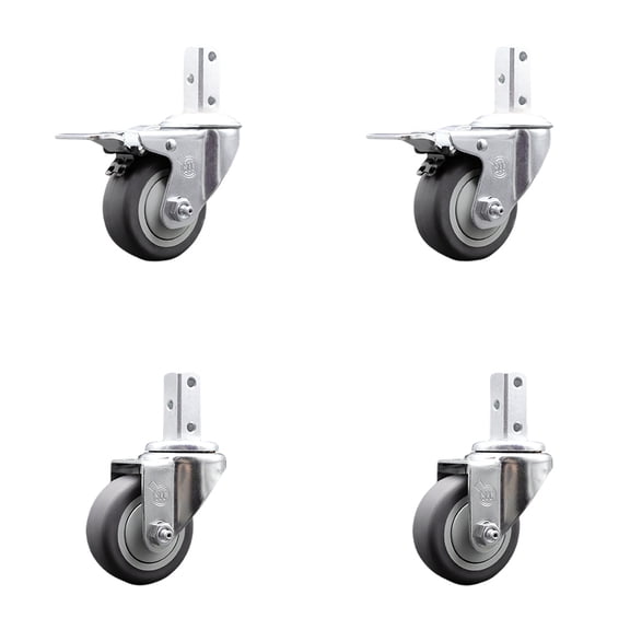 3.5 Inch Thermoplastic Rubber 7/8 Inch Square Stem Caster Set 2 Total Lock Brake