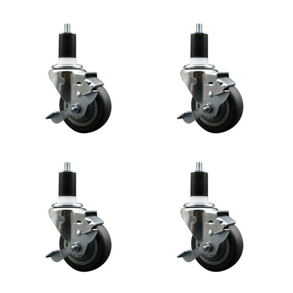 3.5 Inch Thermo Rubber Swivel 1-1/2 Inch Expanding Stem Caster Set with Brake