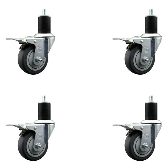 3.5 Inch Thermo Rubber Swivel 1-3/4 Inch Expanding Stem Caster Set Brake