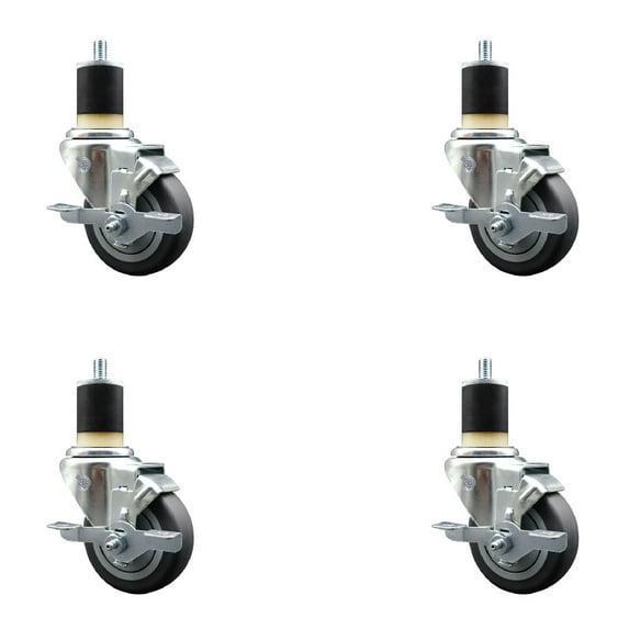 3.5 Inch Thermo Rubber Swivel 1-7/8 Inch Expanding Stem Caster Set with Brake