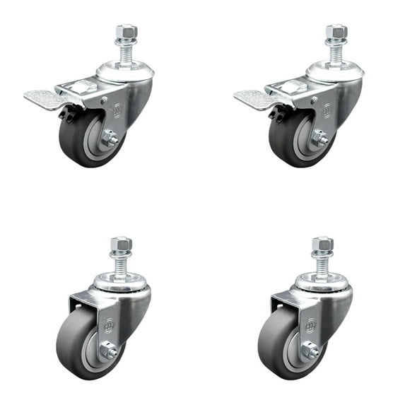 3.5 Inch Thermoplastic Rubber Swivel 12mm Stem Caster Set 2 Total Lock Brake
