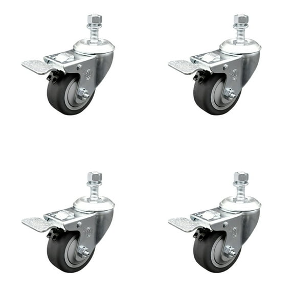 3.5 Inch Thermoplastic Rubber Swivel 12mm Stem Caster Set Total Lock Brake