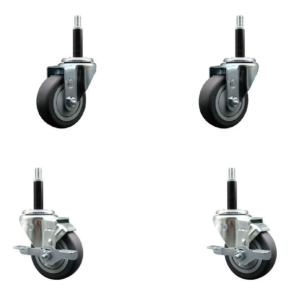 3.5 Inch Thermo Rubber Swivel 3/4 Inch Expanding Stem Caster Set 2 Brakes