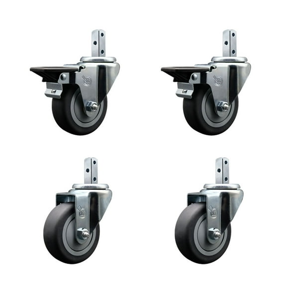 3.5 Inch Thermoplastic Rubber Swivel 7/8 Inch Square Stem Caster Set 2 Brake SCC