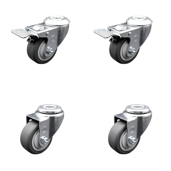 3.5 Inch Thermoplastic Rubber Swivel Bolt Hole Caster Set with 2 Total Lck Brake
