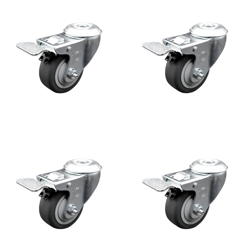 3.5 Inch Thermoplastic Rubber Swivel Bolt Hole Caster Set with Total ...