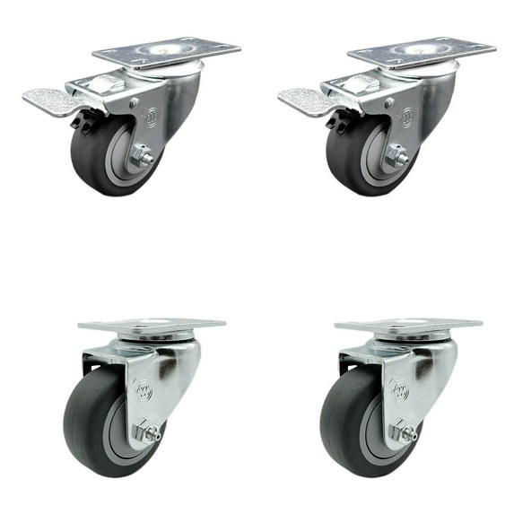 3.5 Inch Thermoplastic Rubber Swivel Top Plate Caster Set 2 Total Lock Brake SCC