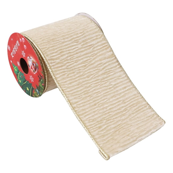 Gold Rbion 3.5 Inch Wide Crinkled Velvet Christmas Wired Ribbon, Gold Fabric ...