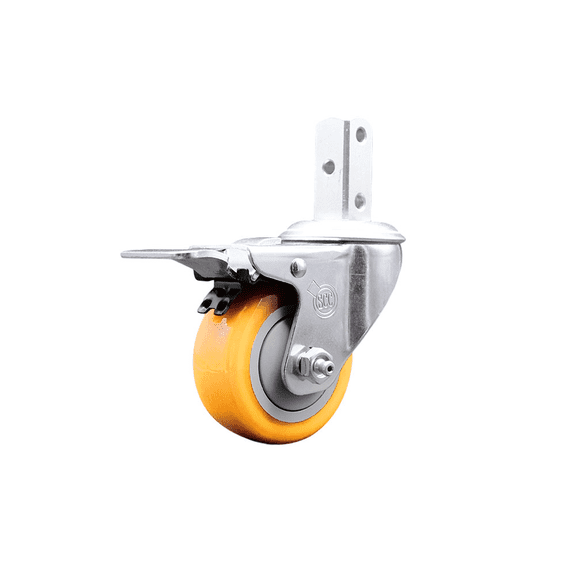 3.5 Inch Yellow Poly Swivel 7/8 Inch Square Stem Caster with Total Lock Brake