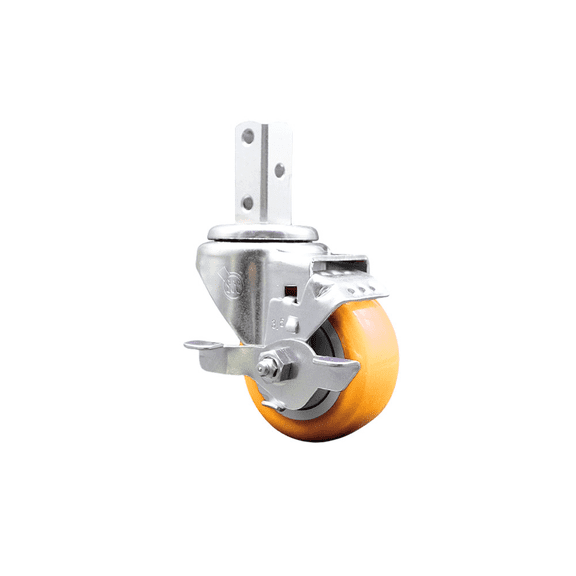 3.5 Inch Yellow Polyurethane Wheel Swivel 3/4 Inch Square Stem Caster with Brake