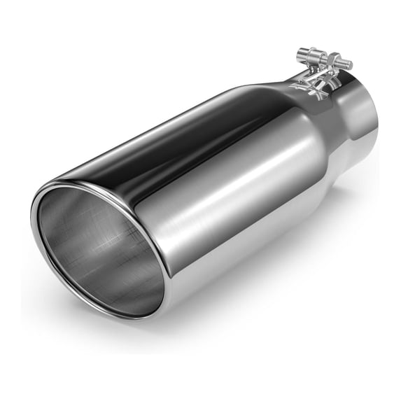 3.5" Inlet Exhaust Tip, 3 1/2" Inlet 5" Outlet 12" Overall Length Stainless Steel Exhaust Tailpipe Tips with Polished Finish Universal for Vehicles with 3.5" O.D. Tailpipe Clamp/Bolt on Design