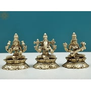 3.5" Lakshmi Ganesha Saraswati | Brass Statue | Handmade - Brass