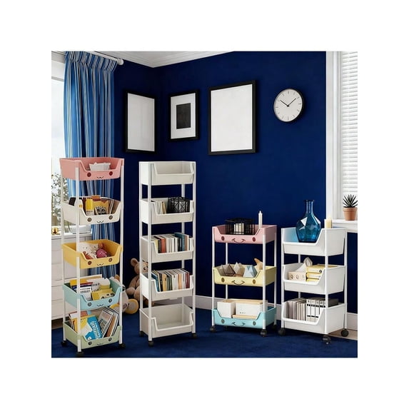 3/5-Layer Wheeled Mobile Bookshelf Storage Cart - Compact Rolling Bookshelf For Learning Organizer, Home Office, Classroom, Bedroom, Library - Space Saving And EasyTo Assemble - Suitable For Students