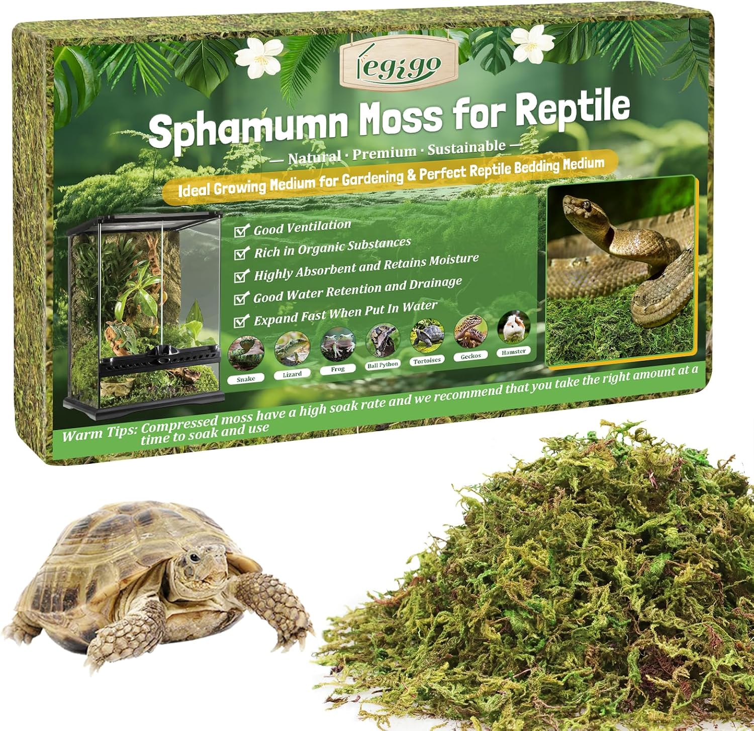 3.5 OZ Sphagnum Moss for Reptile- 4 QT Natural Reptile Moss Terrarium ...