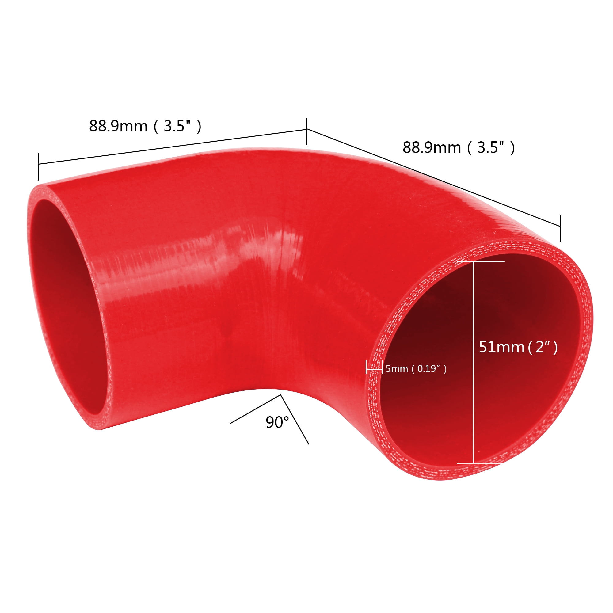 3.5" One Leg 90 Degree ID 51mm 2" Diameter 4-Ply Elbow Coupler Hose 5mm Thick