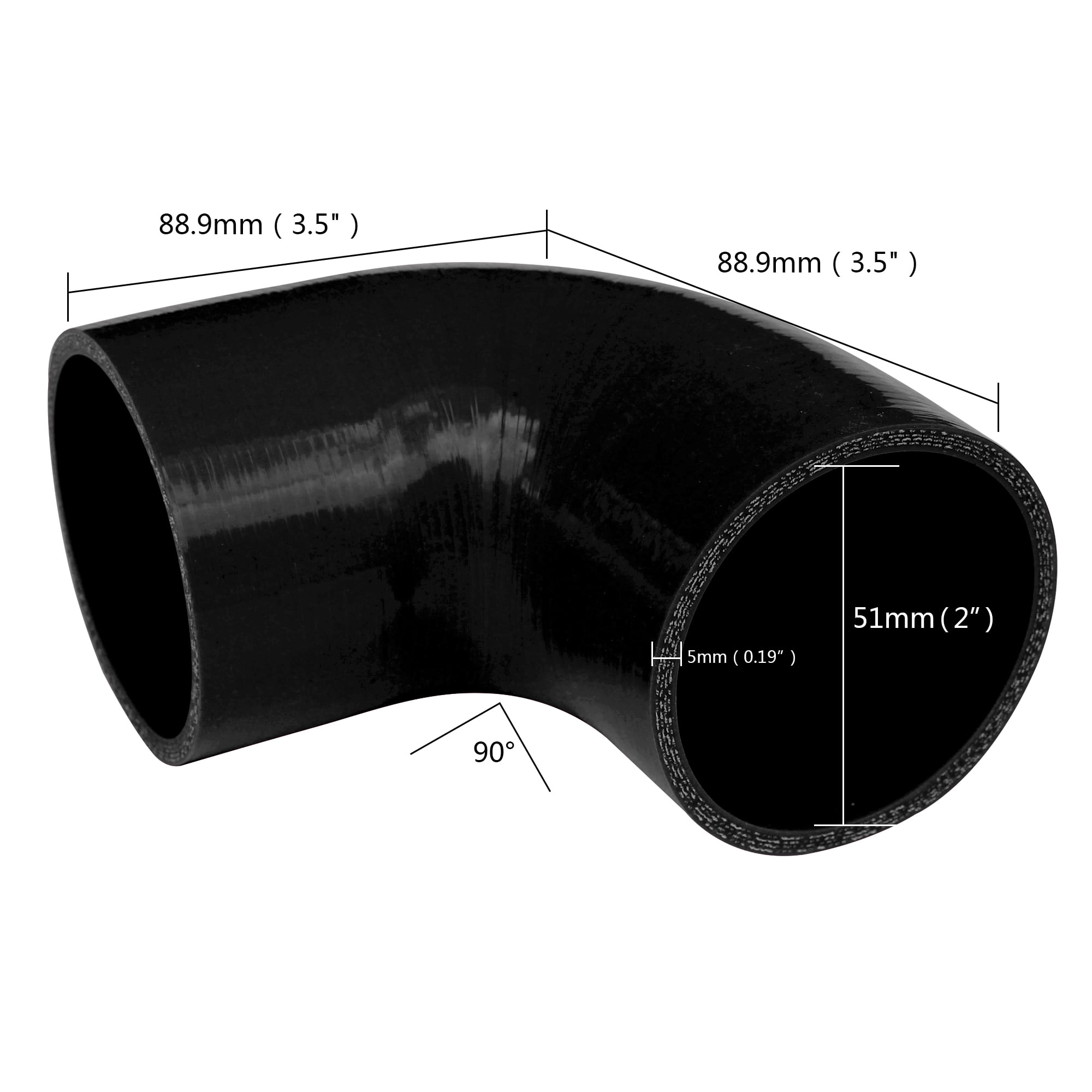 3.5" One Leg 90 Degree ID 51mm 2" Diameter 4-Ply Elbow Coupler Hose 5mm Thick
