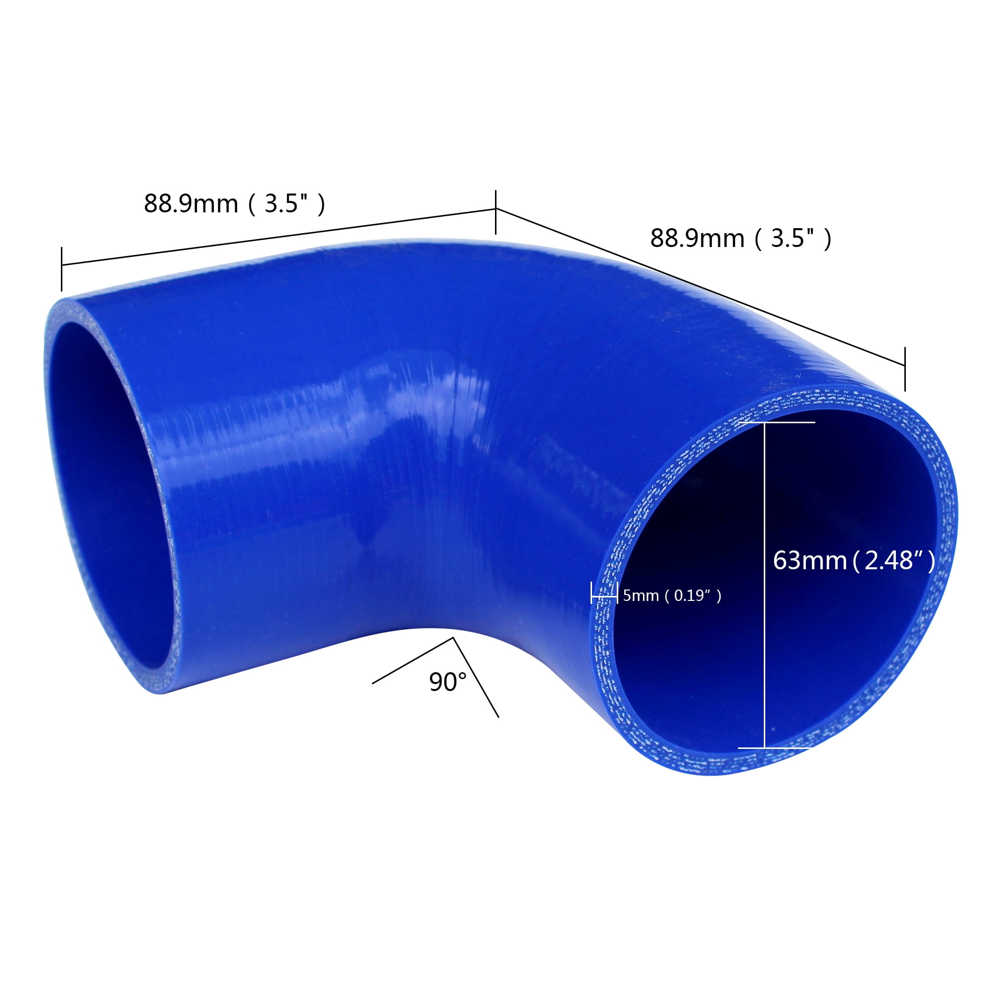 3.5" One Leg 90 Degree ID 63mm 2.5" Diameter 4-Ply Elbow Coupler Hose 5mm Thick