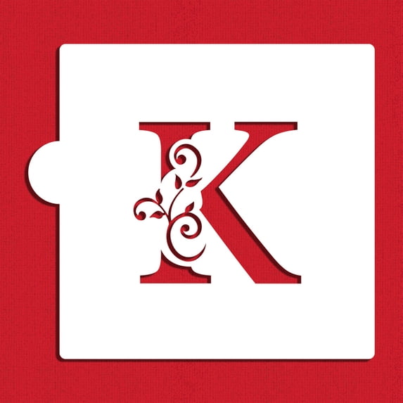 3.5" Ornate Monogram "K" Cake Stencil | C1082K by Designer Stencils | Cake Decorating Tools | Baking Stencils for Royal Icing, Airbrush, Dusting Powder | Reusable Plastic Food Grade Stencil