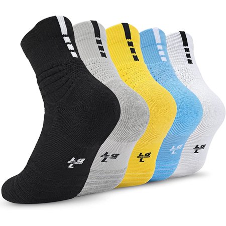 Fraobbg 3/5 Pack Mens Basketball Crew Socks Cushioned Compression Athletic Sports Thick Calf Socks