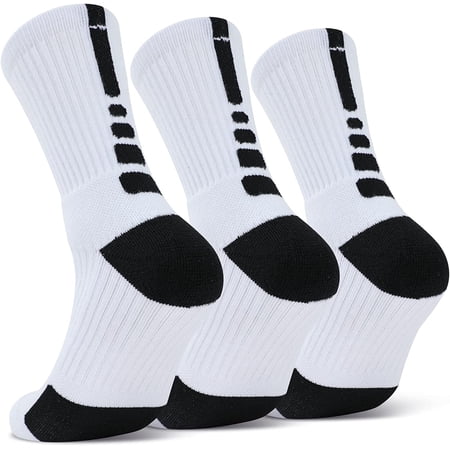 Fraobbg Men's Cushioned Basketball Compression Socks, White and Black (3 Piece)