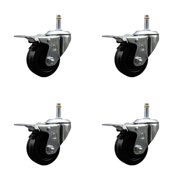 3.5 Phenolic Swivel 7/16 Inch Grip Ring Stem Caster Set with Total Lock Brake