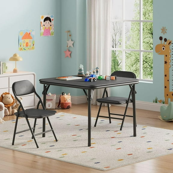 3/5 Piece Kids Folding Table and Chairs Set, Toddlers Boys Girls Games Table and Chairs Set, Activity Table and Chairs Set for Dining Room,Daycare,Classrooms