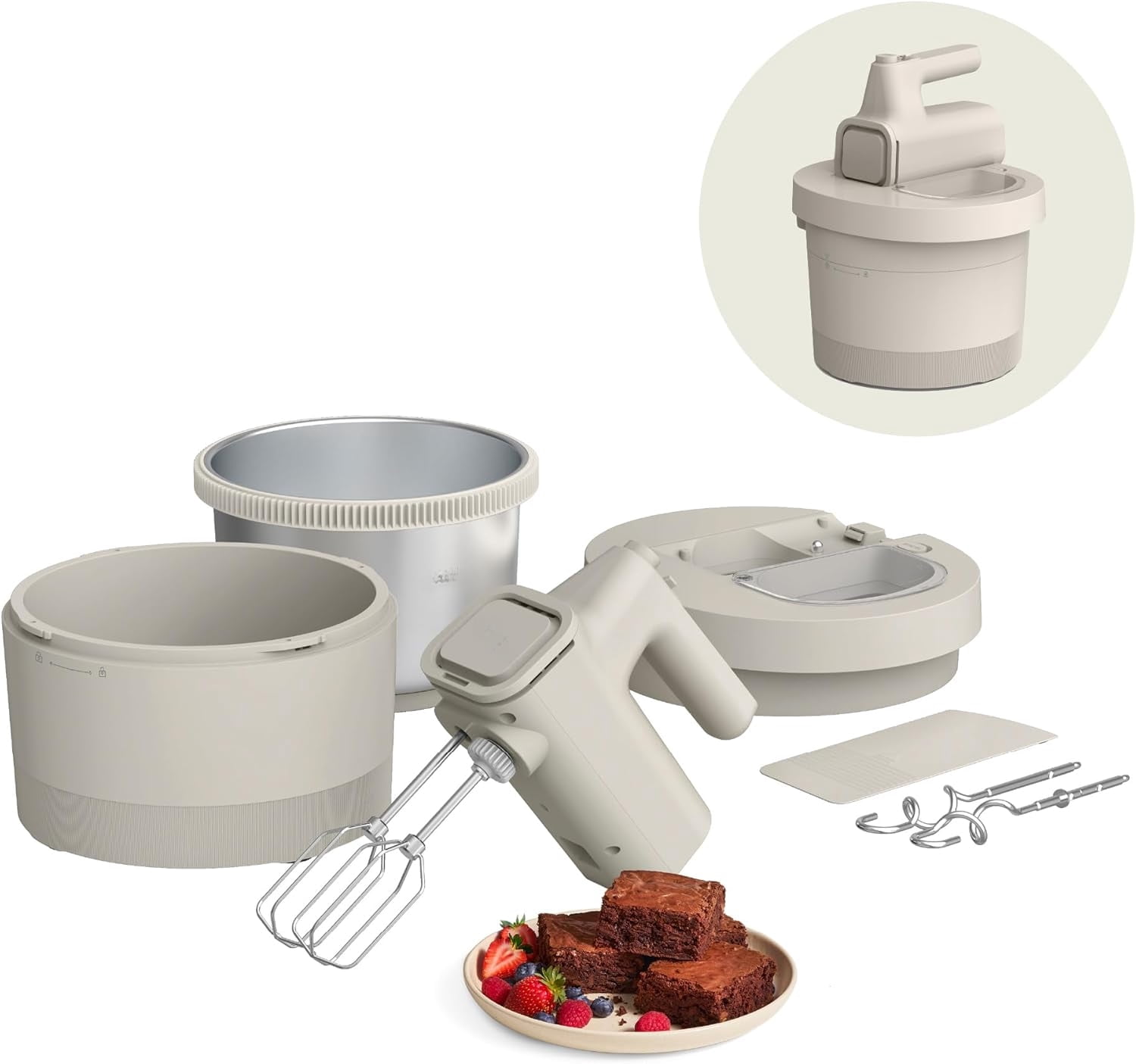 Hand & Stand Mixer, 2 in 1 Electric Mixer with Bowl, Dough Hook, Whisk & Egg Beater, Multifunctional Handheld Mixer for Baking, 200 Watt