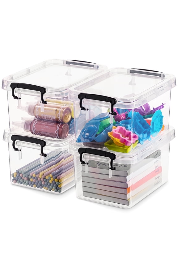 Kerhouze 4 Qt Small Storage Bin with Lid Clear Plastic Stackable 4 Pack Adult Kids