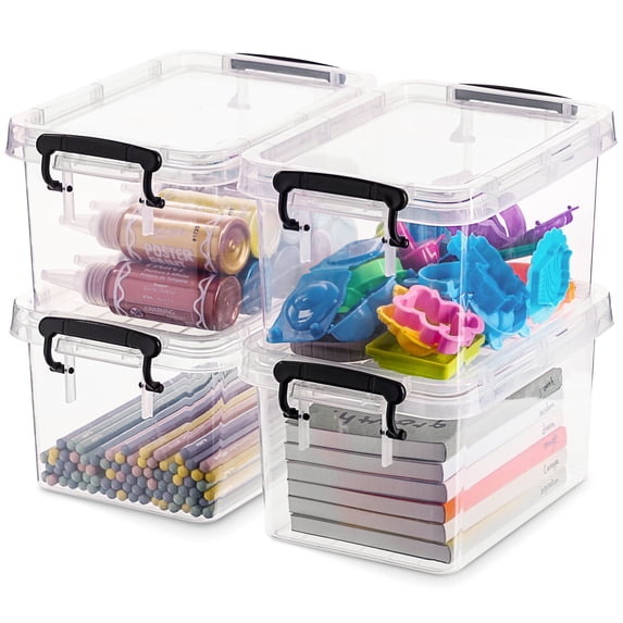 Kerhouze 4 Qt Small Storage Bin with Lid Clear Plastic Stackable 4 Pack Adult Kids