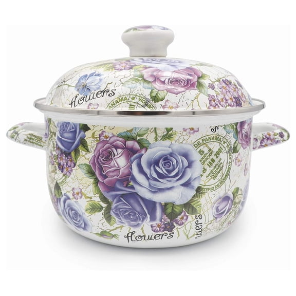 3.5 Quart Enamel Stock Pot with Lid, Floral Cooking Pot
