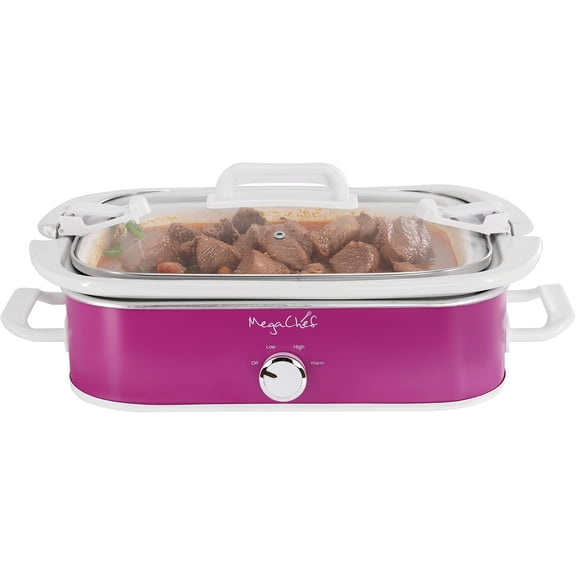 3.5 Quart Rectangle Casserole Slow Cooker with 3 Temperature Settings, Carry Handles and Locking Tempered Glass Lid (Purple)
