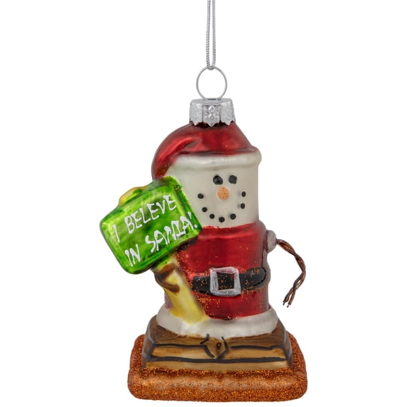 Northlight Smore "I Believe In Santa" Glass Christmas Ornament - 3.5" - Red