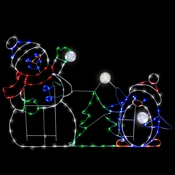 3.5' Snowman with Penguin Outdoor Christmas Dcor with 197 Multi-Color LED Lights with Motion