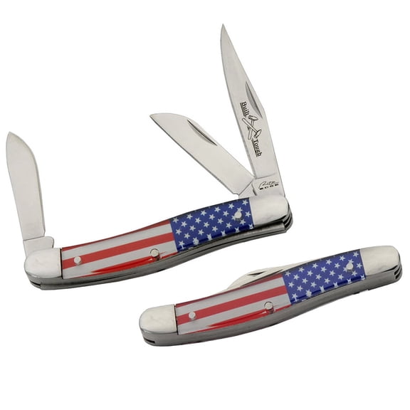3.5" Stockman Folding Knife with 3CR13 Stainless Steel Blades and ABS Handle with USA Flag Design