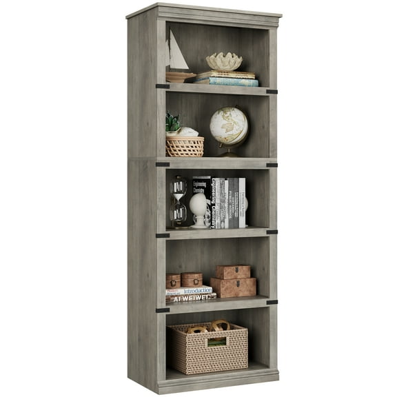 Outop Bookcase with 5 Tier Storage, Wood, Gray