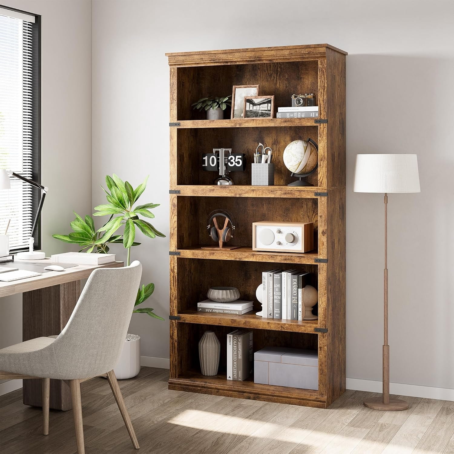 3/5-Tier Bookshelves and Bookcases Farmhouse Book Shelf with Storage Open Display Bookshelves 40/67.4" Tall Book Case Floor Standing Home Decor Furniture for Home Office Living Room Bed Room